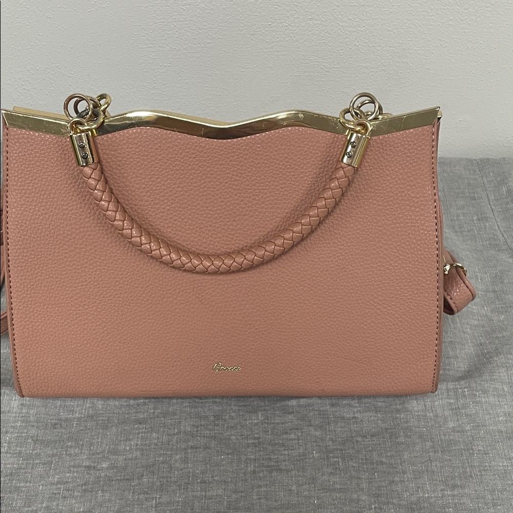 Chic Blush Satchel with Gold Accents